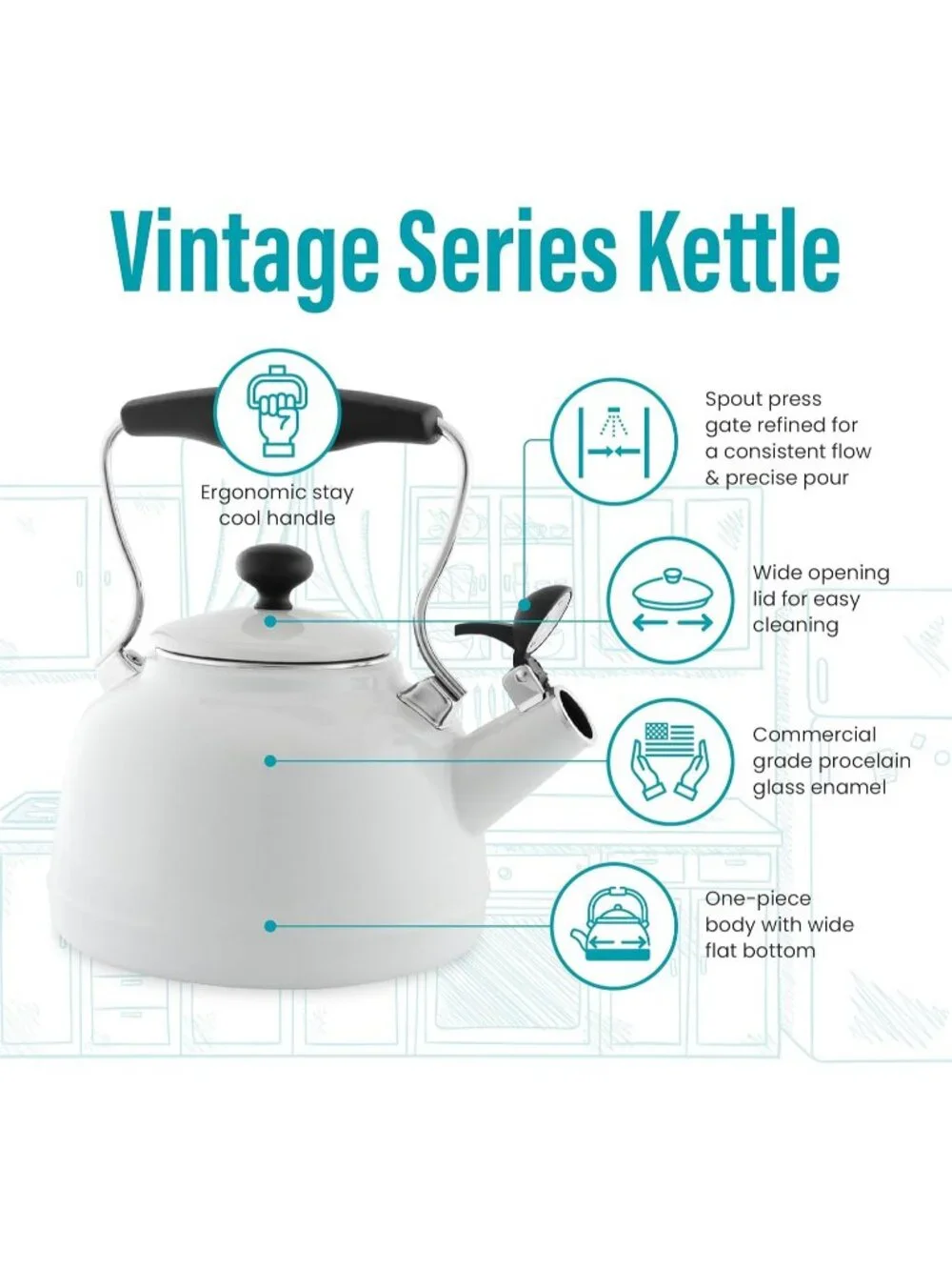 White Kitchen Whistling Tea kettles 1. 7 Quart Enamel Stainless Steel Tea Pot